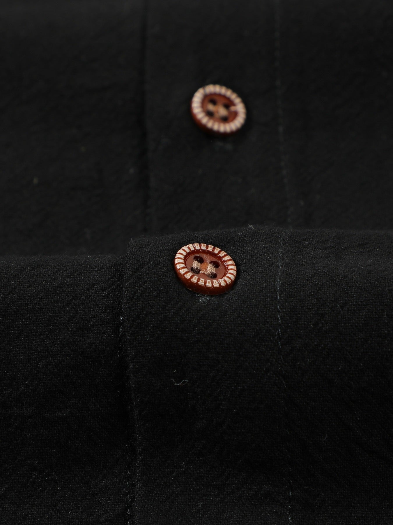 Close-up of decorative buttons on linen shirt
