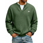 Casual V-Neck Waffle-Knit Long-Sleeve T-Shirt