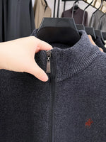 Men’s Thickened Zip-Up Mink-Fleece Turtleneck Knit Sweater