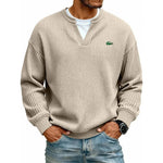 Casual V-Neck Waffle-Knit Long-Sleeve T-Shirt