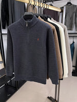 Men’s Thickened Zip-Up Mink-Fleece Turtleneck Knit Sweater