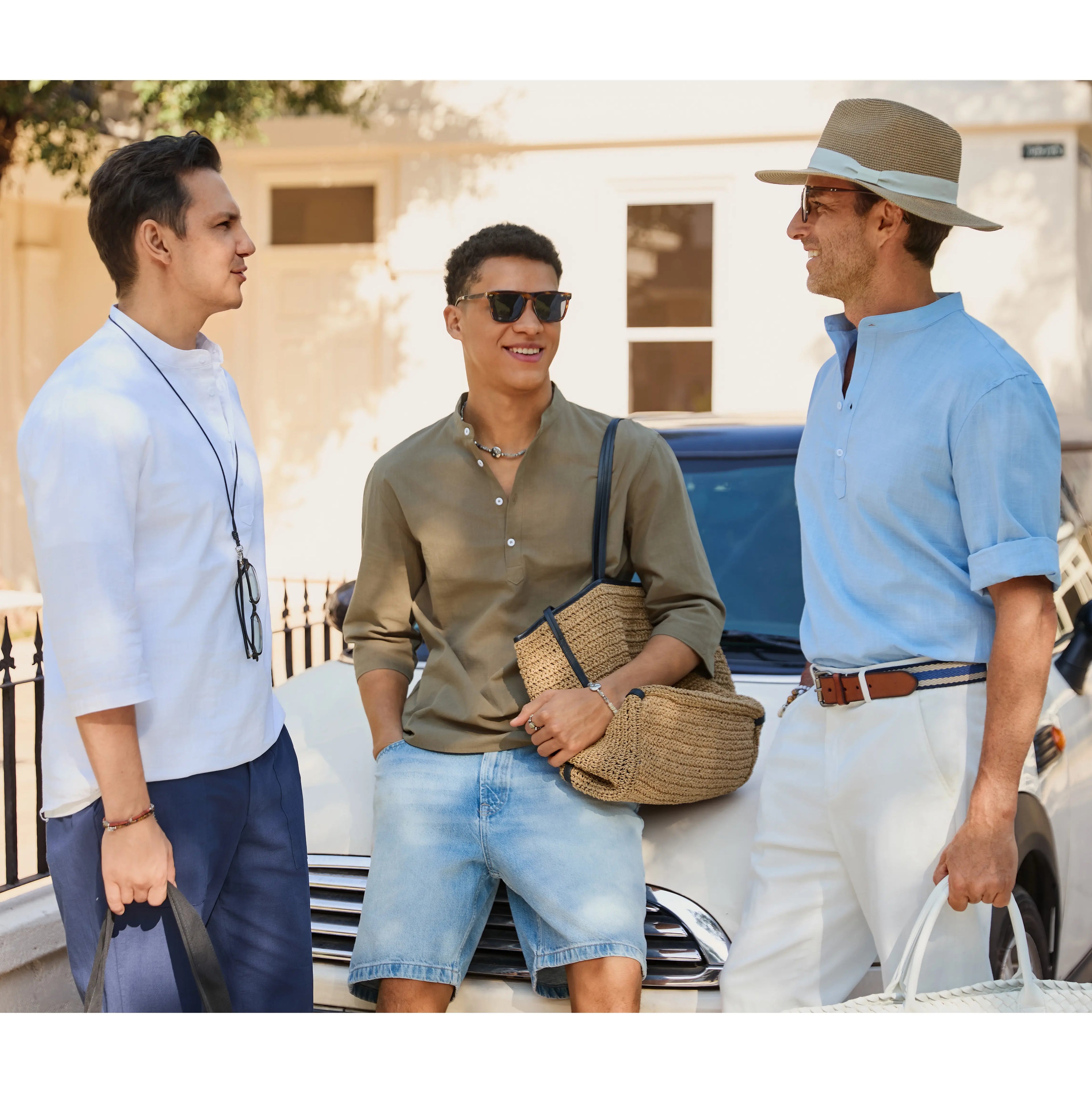 Runcati Chemise en Lin Homme - Décontractée Coton Manches 3/4
