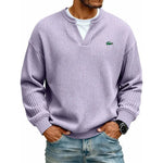 Casual V-Neck Waffle-Knit Long-Sleeve T-Shirt