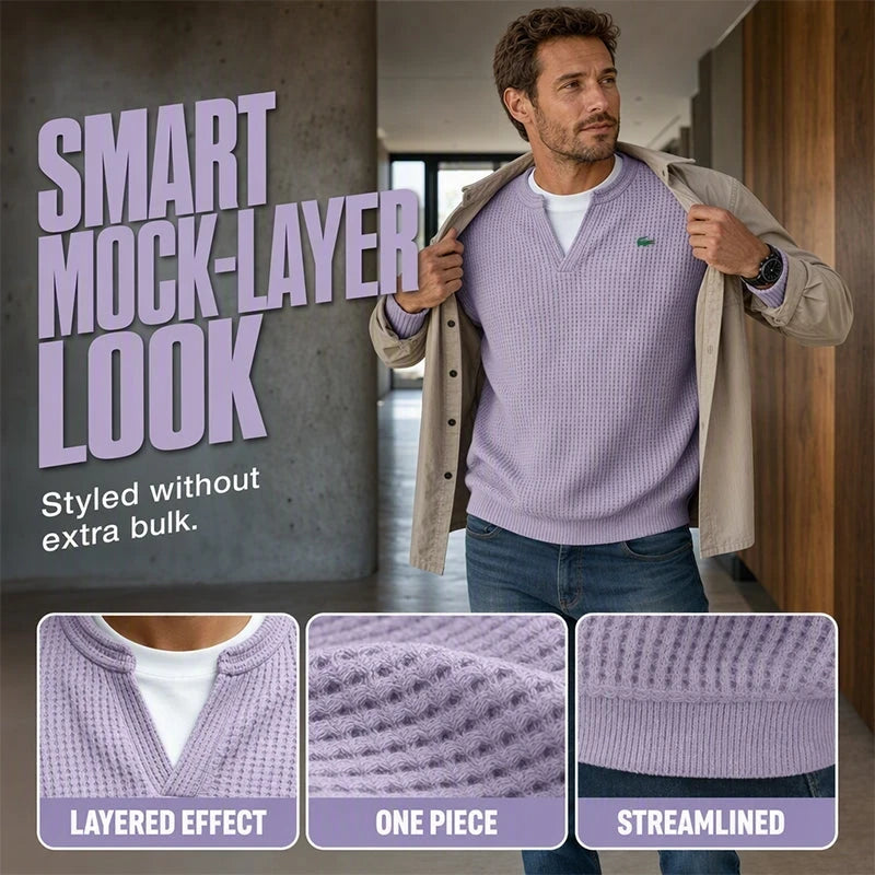 Casual V-Neck Waffle-Knit Long-Sleeve T-Shirt