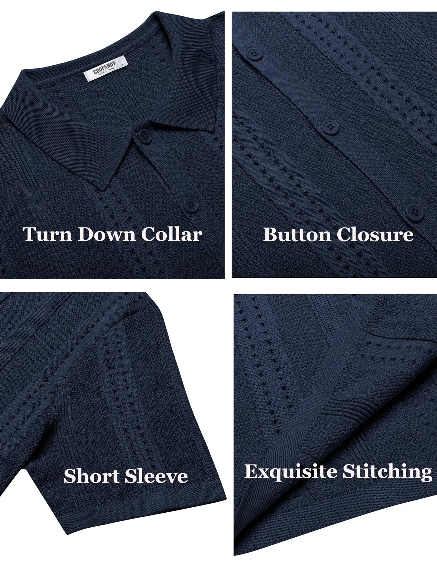 Col rabattu, fermeture boutonnée, manches courtes et détails de couture en maille