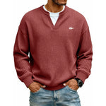 Casual V-Neck Waffle-Knit Long-Sleeve T-Shirt