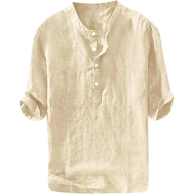 Runcati Men's Linen Shirt - Casual Cotton 3/4 Sleeve