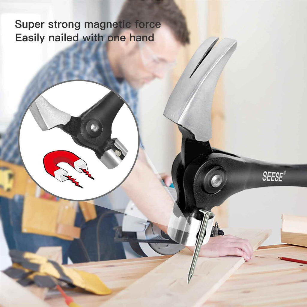 16oz Forged Steel Adjustable Claw Hammer with Magnetic Nail Starter