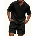 Men Solid Color Casual Summer 2‑Piece Tee & Shorts Set