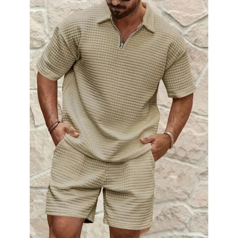 Men Solid Color Casual Summer 2‑Piece Tee & Shorts Set