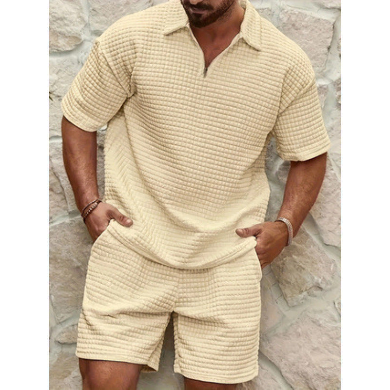 Men Solid Color Casual Summer 2‑Piece Tee & Shorts Set