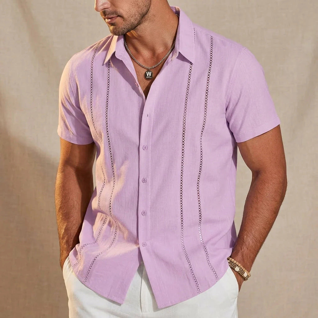Men's Riviera Openwork Short Sleeve Button-Up Shirt