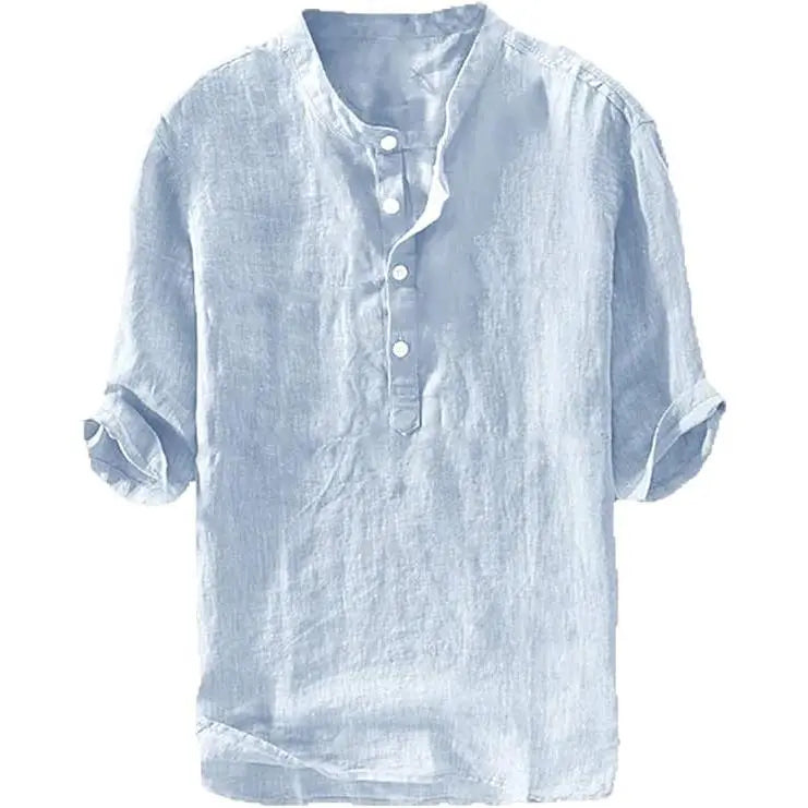 Runcati Chemise en Lin Homme - Décontractée Coton Manches 3/4