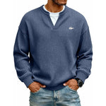 Casual V-Neck Waffle-Knit Long-Sleeve T-Shirt