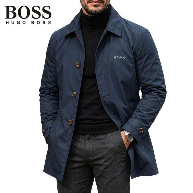 Mens Button Front Collared Coat