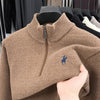 Men’s Thickened Zip-Up Mink-Fleece Turtleneck Knit Sweater