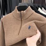 Men’s Thickened Zip-Up Mink-Fleece Turtleneck Knit Sweater