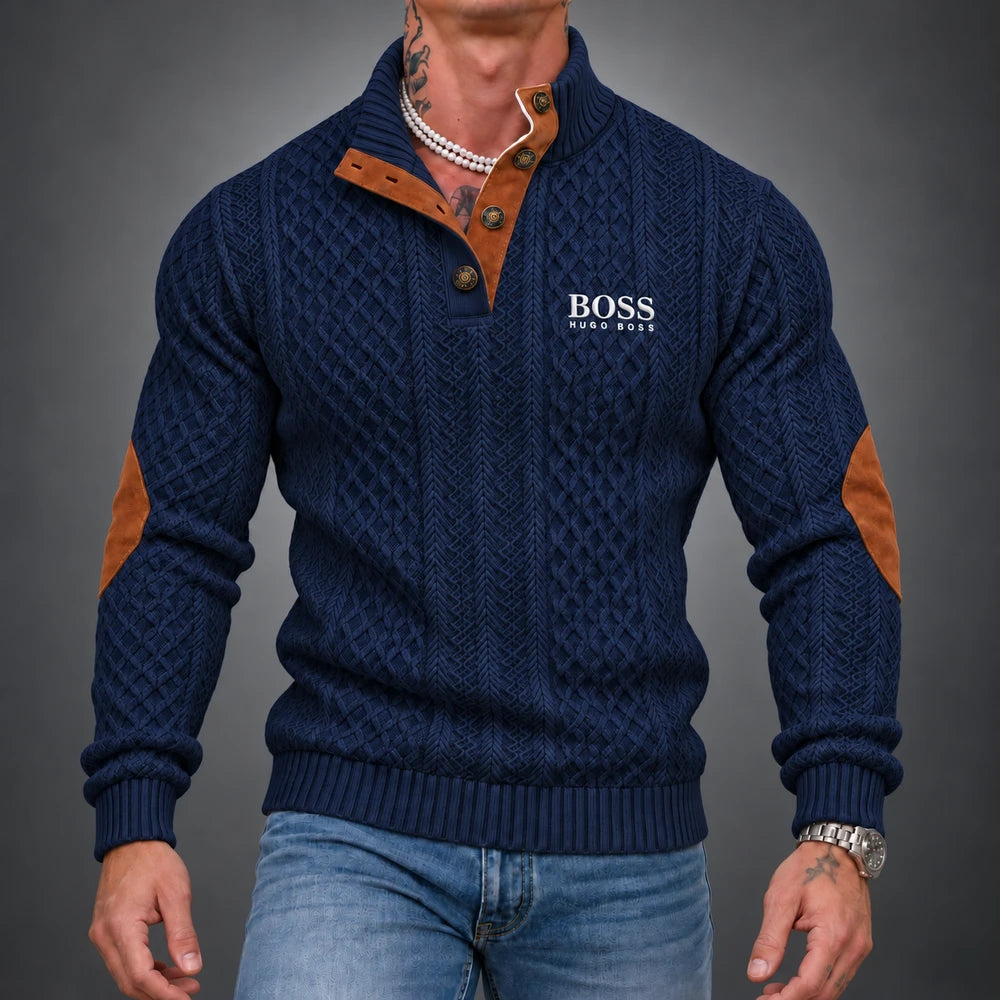 Textured Button-Neck Sweater