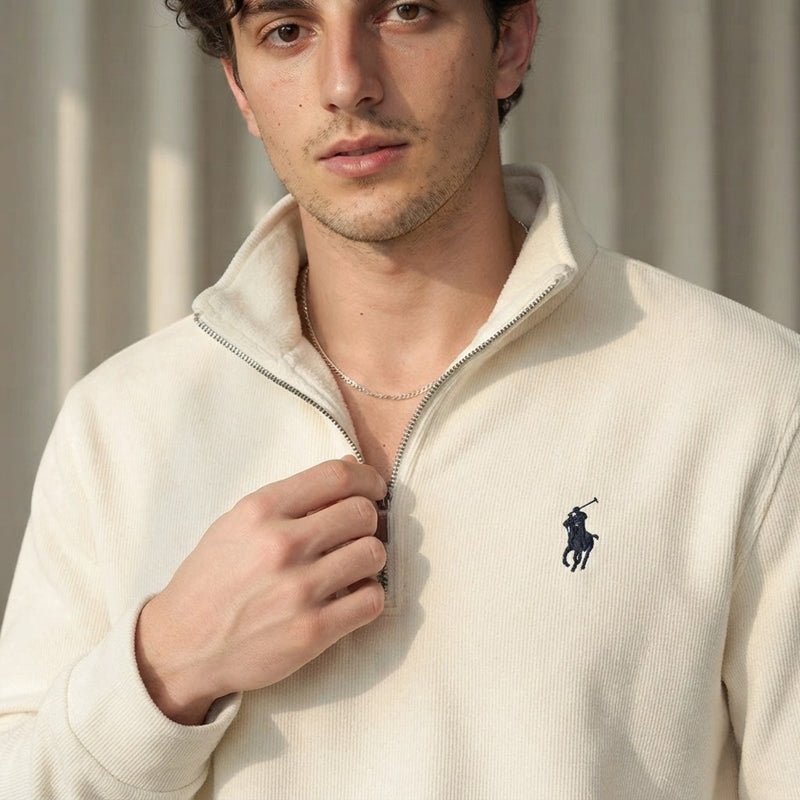 Men’s Thickened Zip-Up Mink-Fleece Turtleneck Knit Sweater